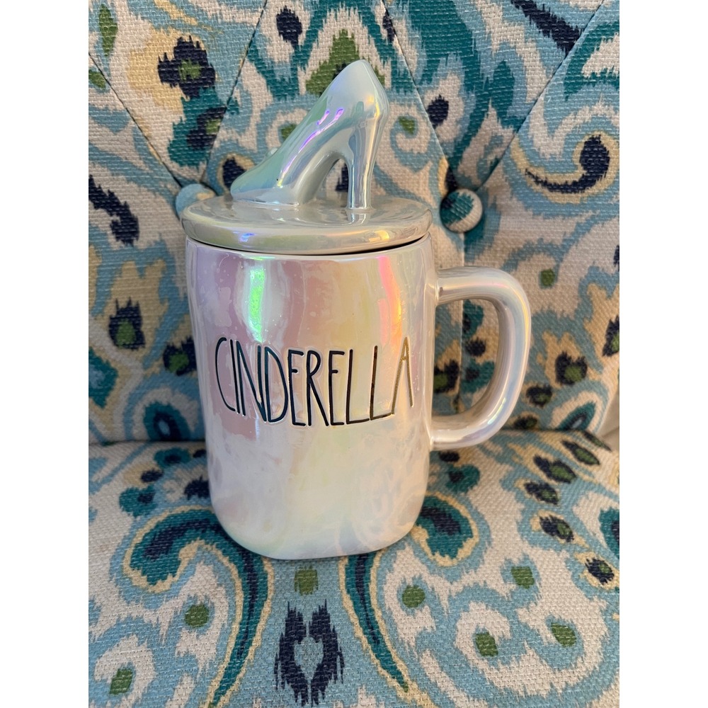 Rae Dunn Disney Princess Cinderella Iridescent Mug with Glass Slipper Lid